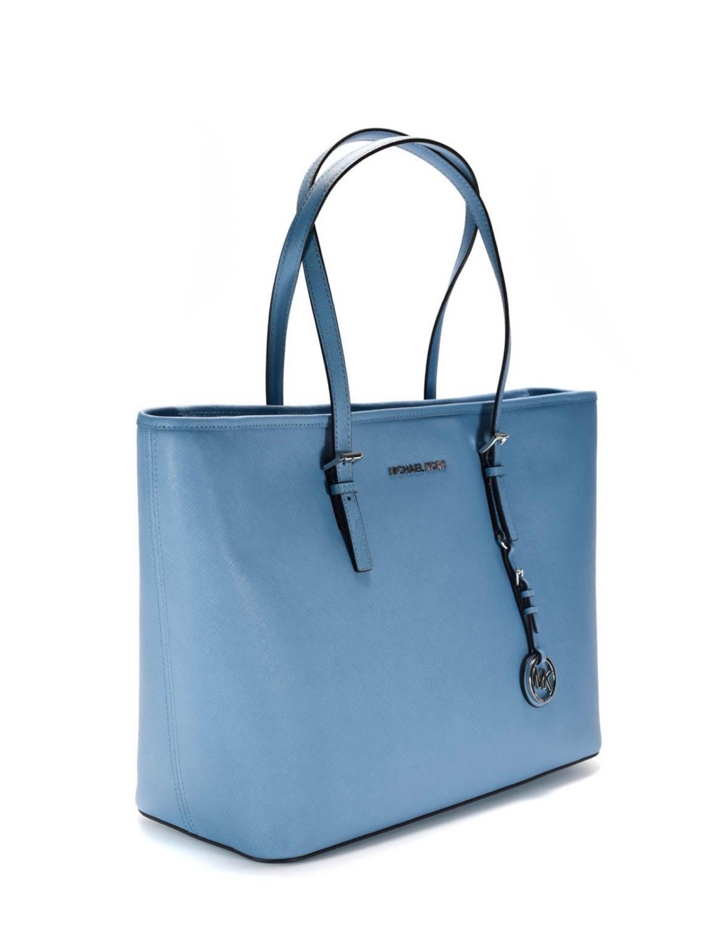 Michael Kors Light Blue Saffiano Leather Tote with Logo Charm